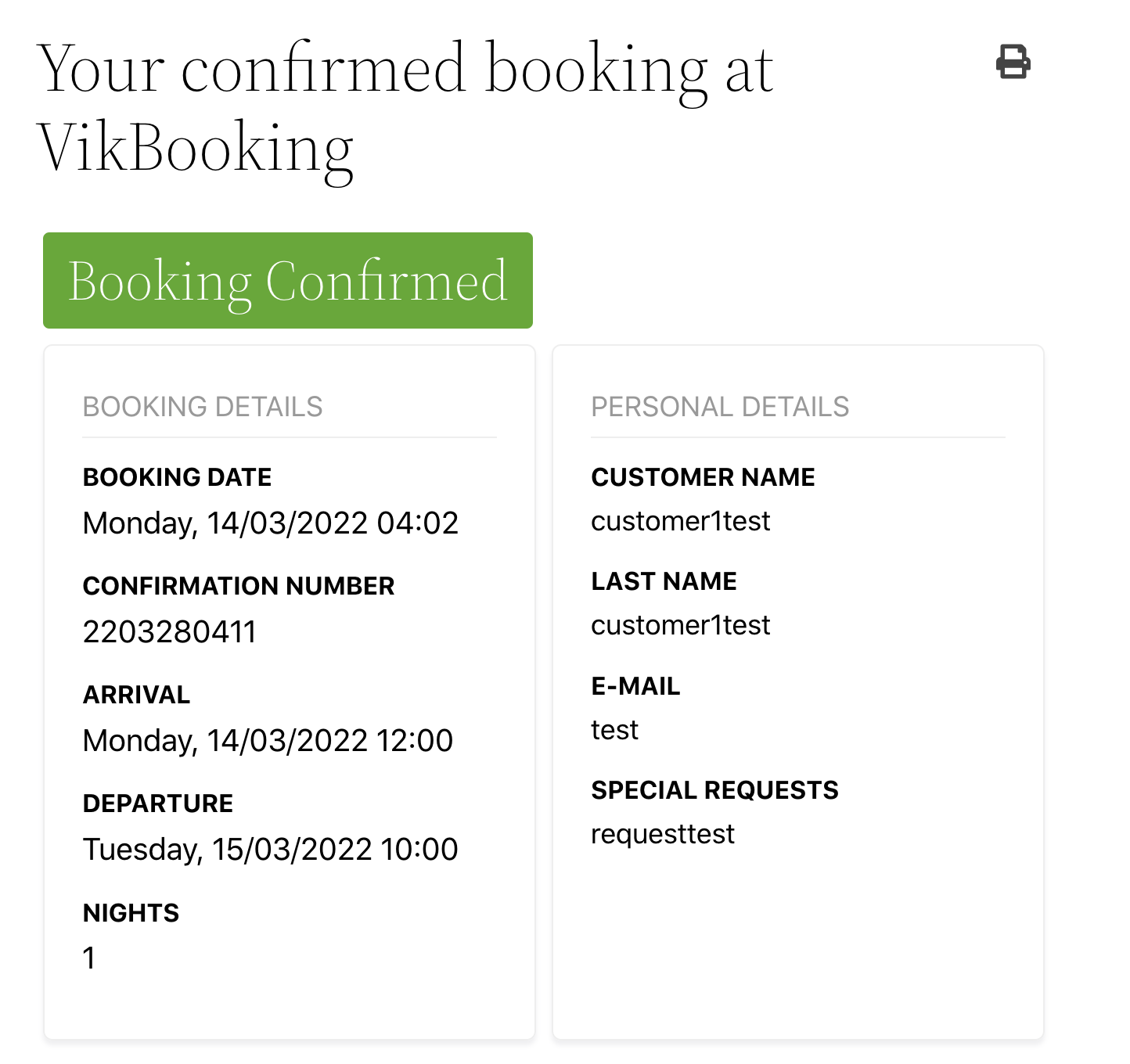 booking page customer